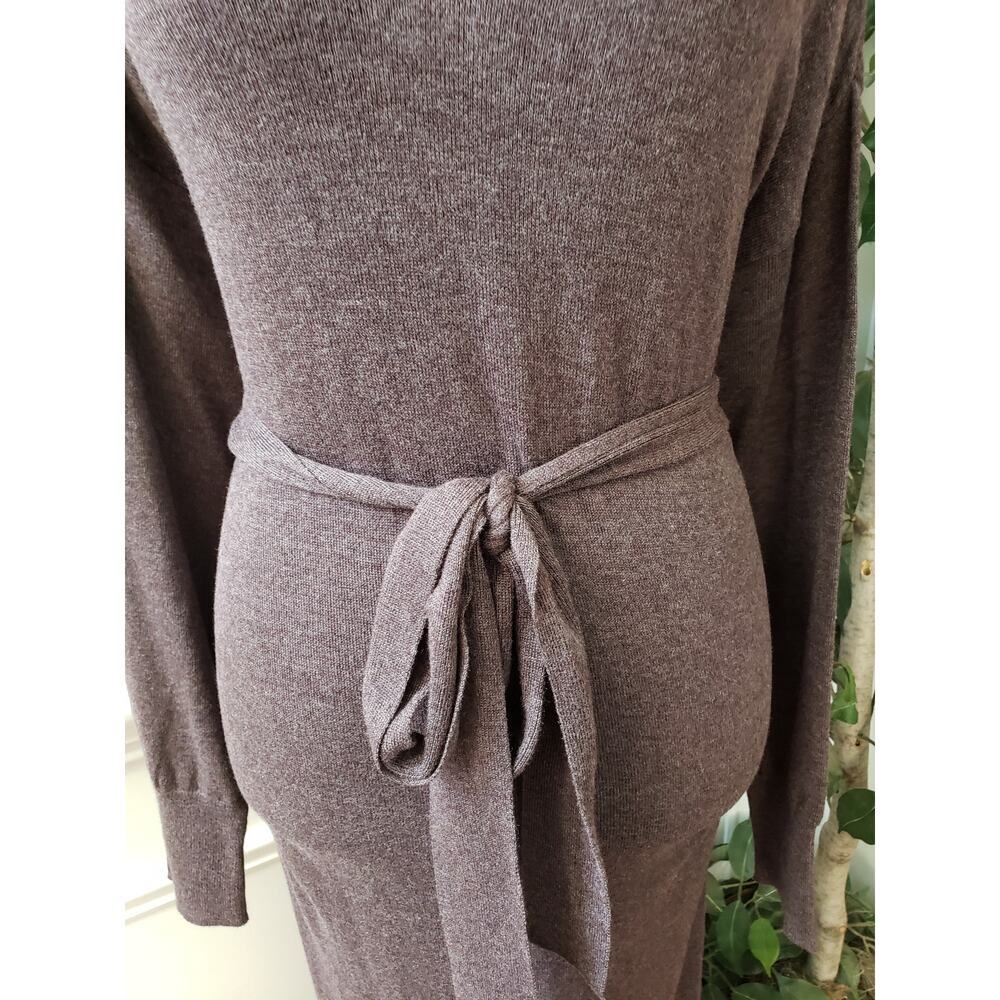 Terra & Sky Maxi Dress Womens 2X Brown Deep Neck Tie Waist Raglan Sleeve & Hem - Picture 5 of 14
